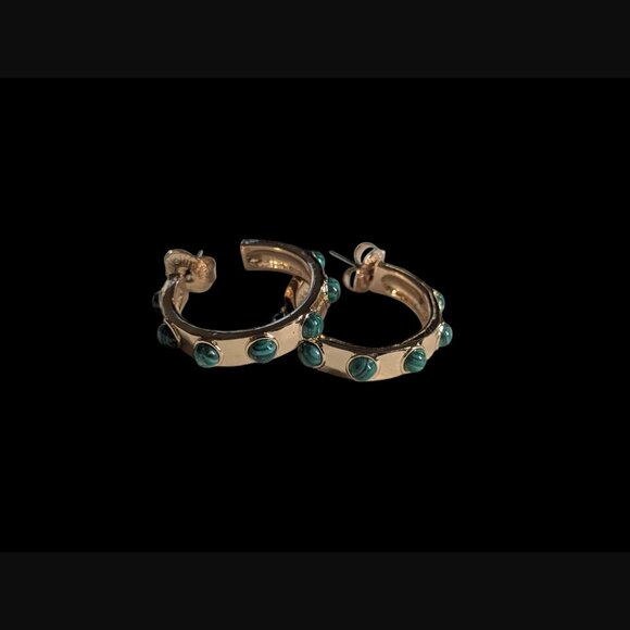 Robert Lee Morris Soho Gold Tone Faux Malachite 30mm Open C Stud Earrings - Picture 7 of 13